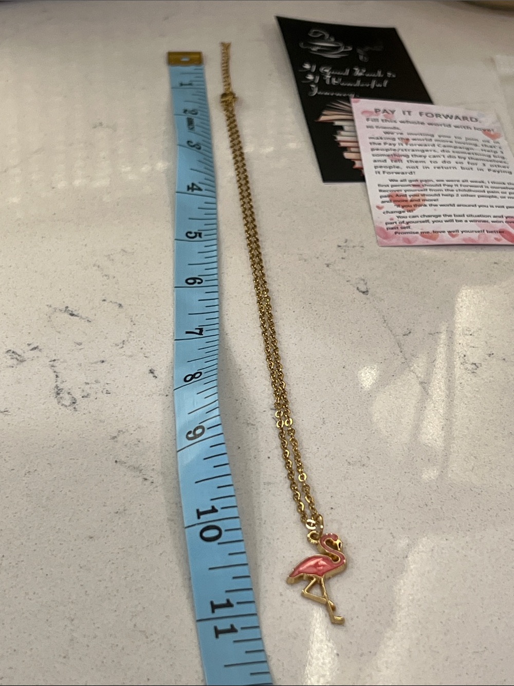 Gold Flamingo Pendant Necklace - Pink Enamel - Picture 8 of 11